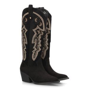 Botas cowboy altas con tachuelas decorativas para mujer — YY-155 — Negro