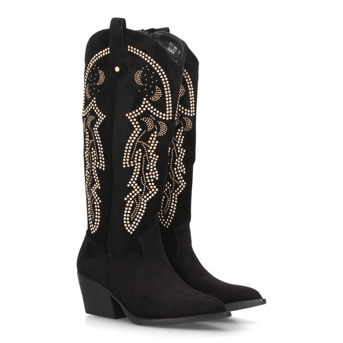 Botas cowboy altas con tachuelas decorativas para mujer — YY-155 — Negro