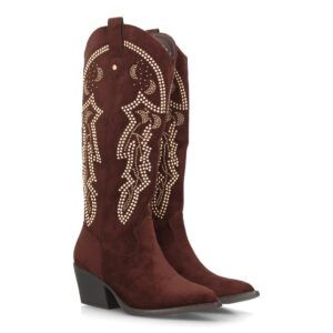 Botas cowboy altas con tachuelas decorativas para mujer — YY-155 — Marrón