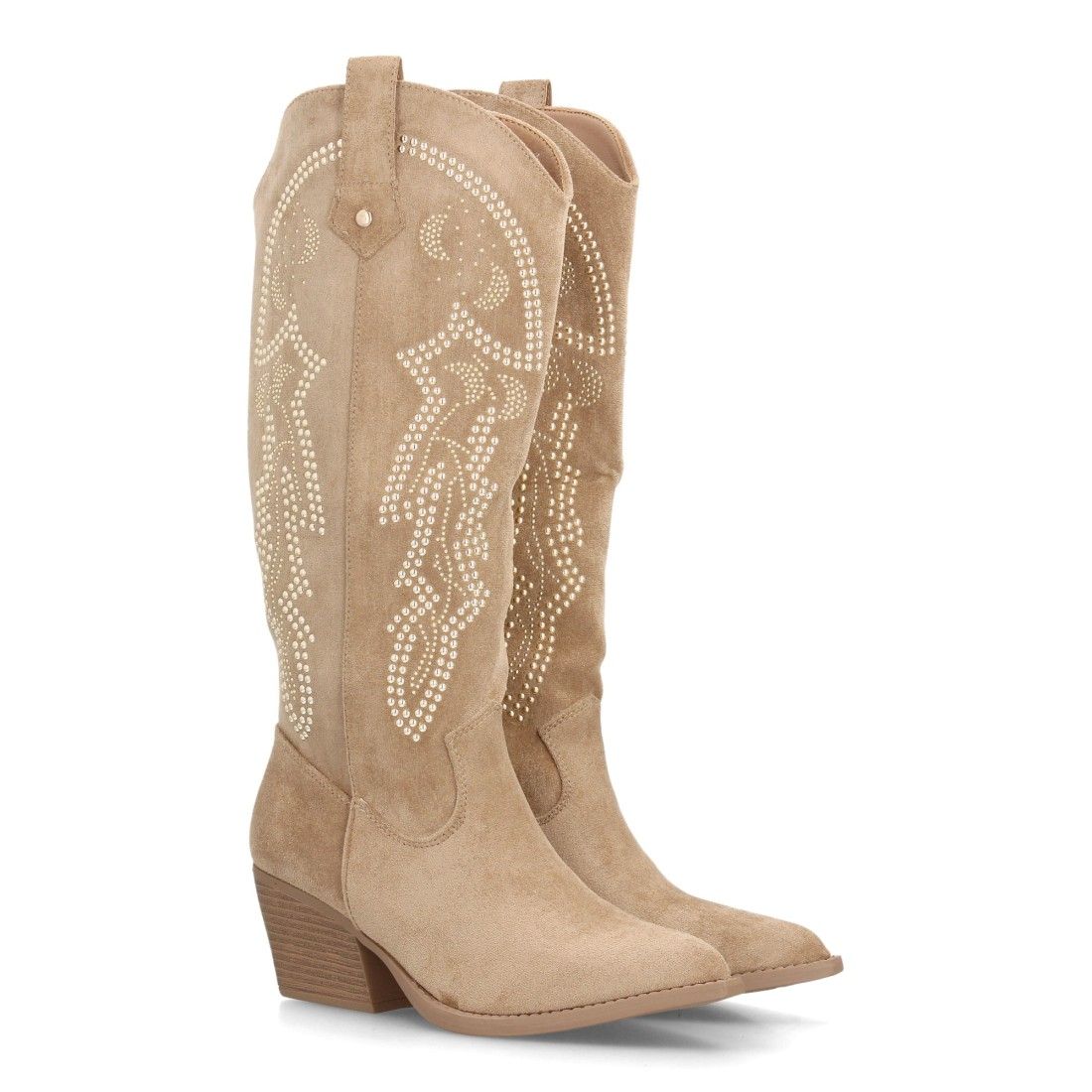 Botas cowboy altas con tachuelas decorativas para mujer — YY-155 — Kaki