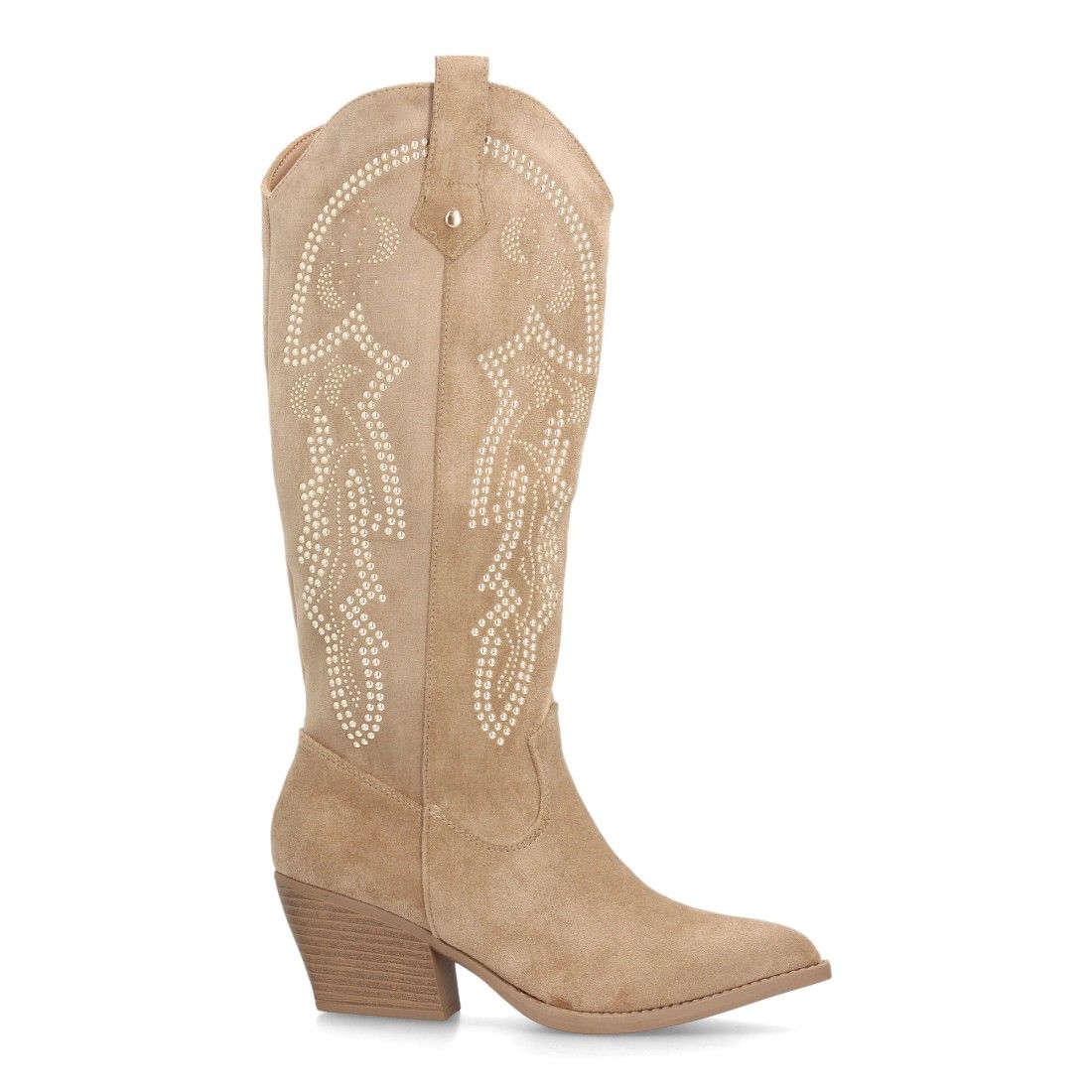 Botas cowboy altas con tachuelas decorativas para mujer — YY-155 — Kaki - Imagen 2