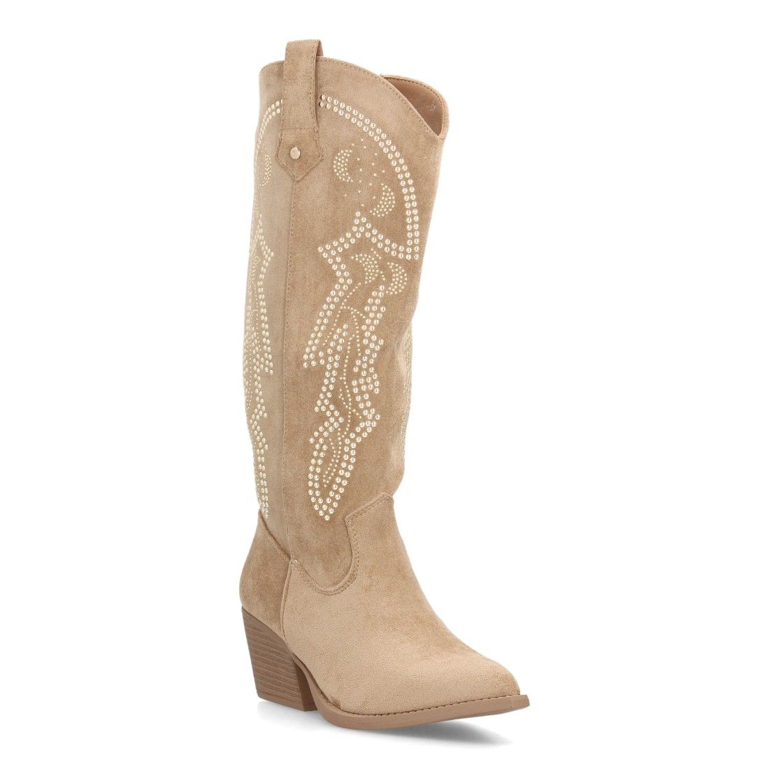 Botas cowboy altas con tachuelas decorativas para mujer — YY-155 — Kaki - Imagen 3