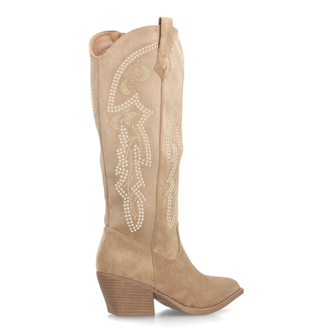 Botas cowboy altas con tachuelas decorativas para mujer — YY-155 — Kaki - Imagen 4