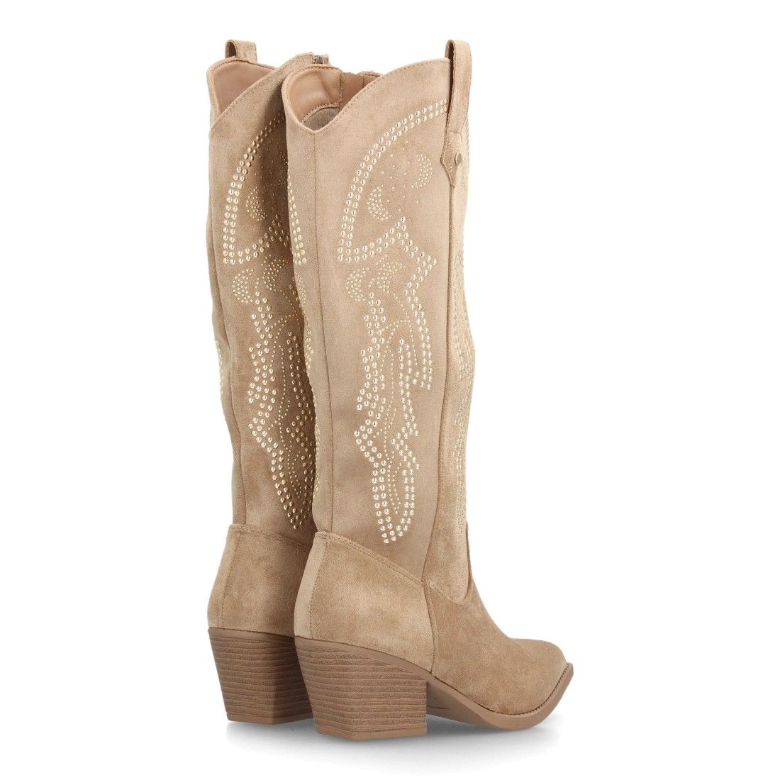 Botas cowboy altas con tachuelas decorativas para mujer — YY-155 — Kaki - Imagen 5