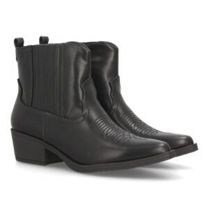 Botines bajos cowboy con bordados y tacónpara mujer — YY-167 — Negro
