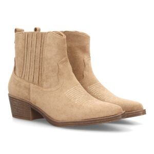 Botines bajos cowboy con bordados y tacónpara mujer — YY-167 — Kaki