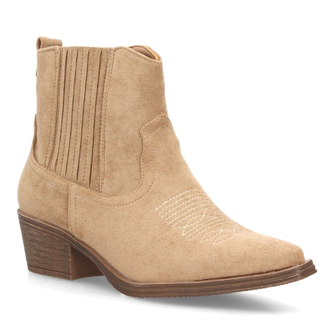 Botines bajos cowboy con bordados y tacónpara mujer — YY-167 — Kaki - Imagen 3