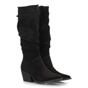Botas altas cowboy de caña arrugada para mujer — YY-128 — Negro