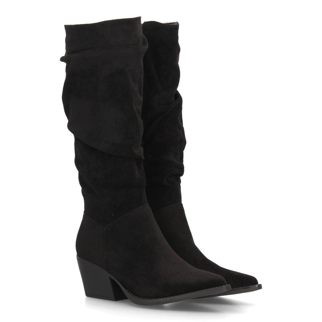 Botas altas cowboy de caña arrugada para mujer — YY-128 — Negro