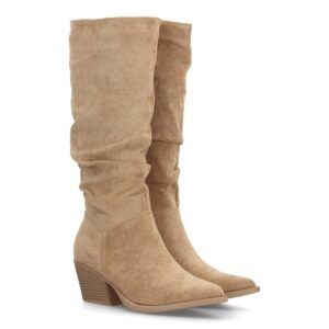 Botas altas cowboy de caña arrugada para mujer — YY-128 — Kaki