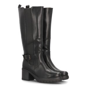 Botas altas elásticas con tacón ancho para mujer — YY-160 — Negro