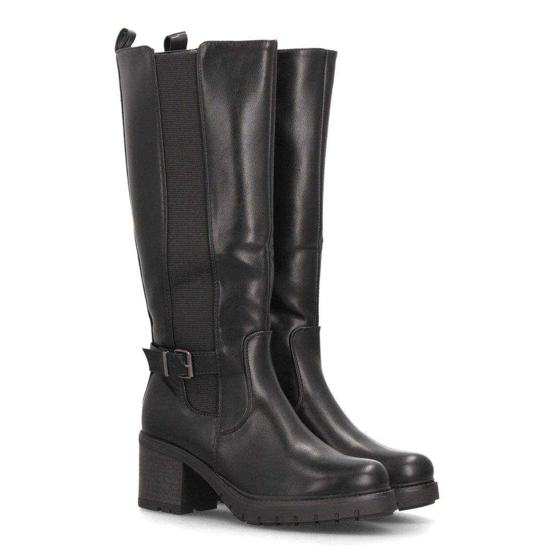 Botas altas elásticas con tacón ancho para mujer — YY-160 — Negro