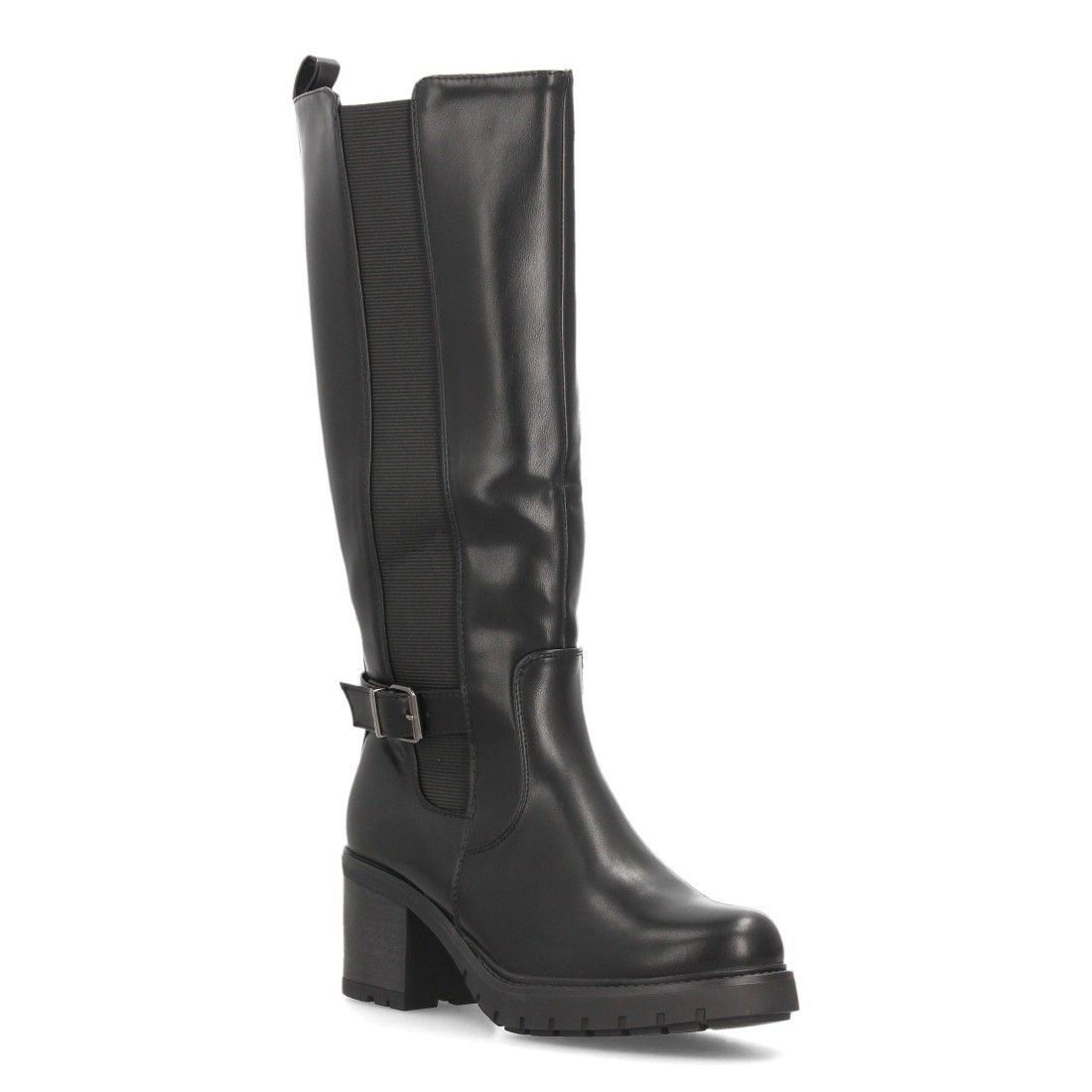Botas altas elásticas con tacón ancho para mujer — YY-160 — Negro - Imagen 3