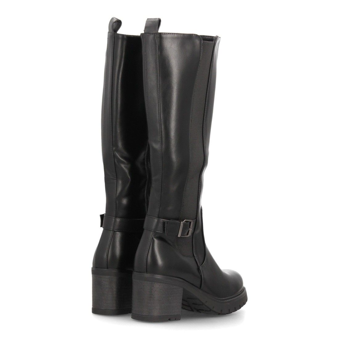Botas altas elásticas con tacón ancho para mujer — YY-160 — Negro - Imagen 5