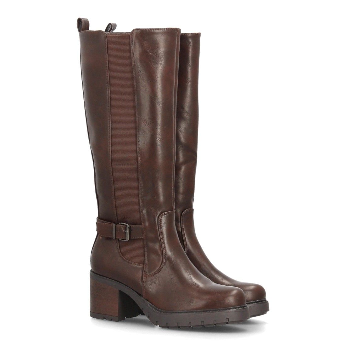 Botas altas elásticas con tacón ancho para mujer — YY-160 — Marrón