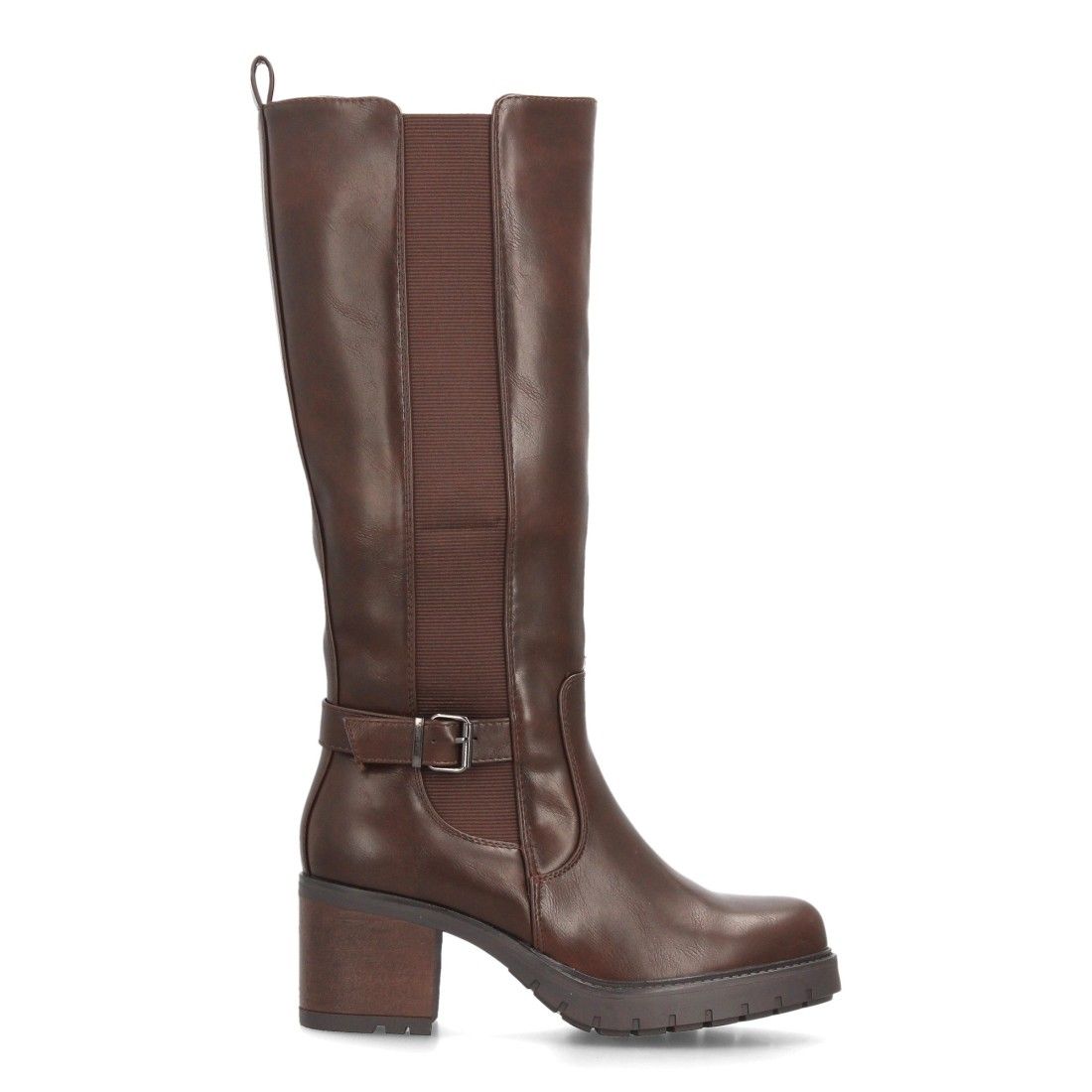 Botas altas elásticas con tacón ancho para mujer — YY-160 — Marrón - Imagen 2