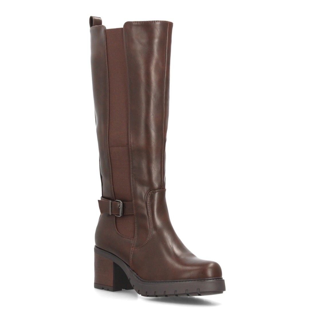 Botas altas elásticas con tacón ancho para mujer — YY-160 — Marrón - Imagen 3