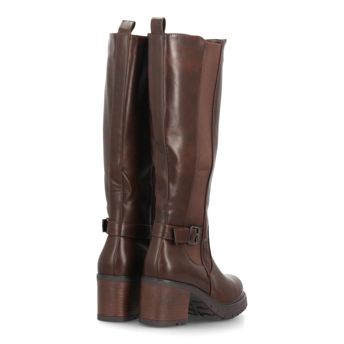 Botas altas elásticas con tacón ancho para mujer — YY-160 — Marrón - Imagen 5