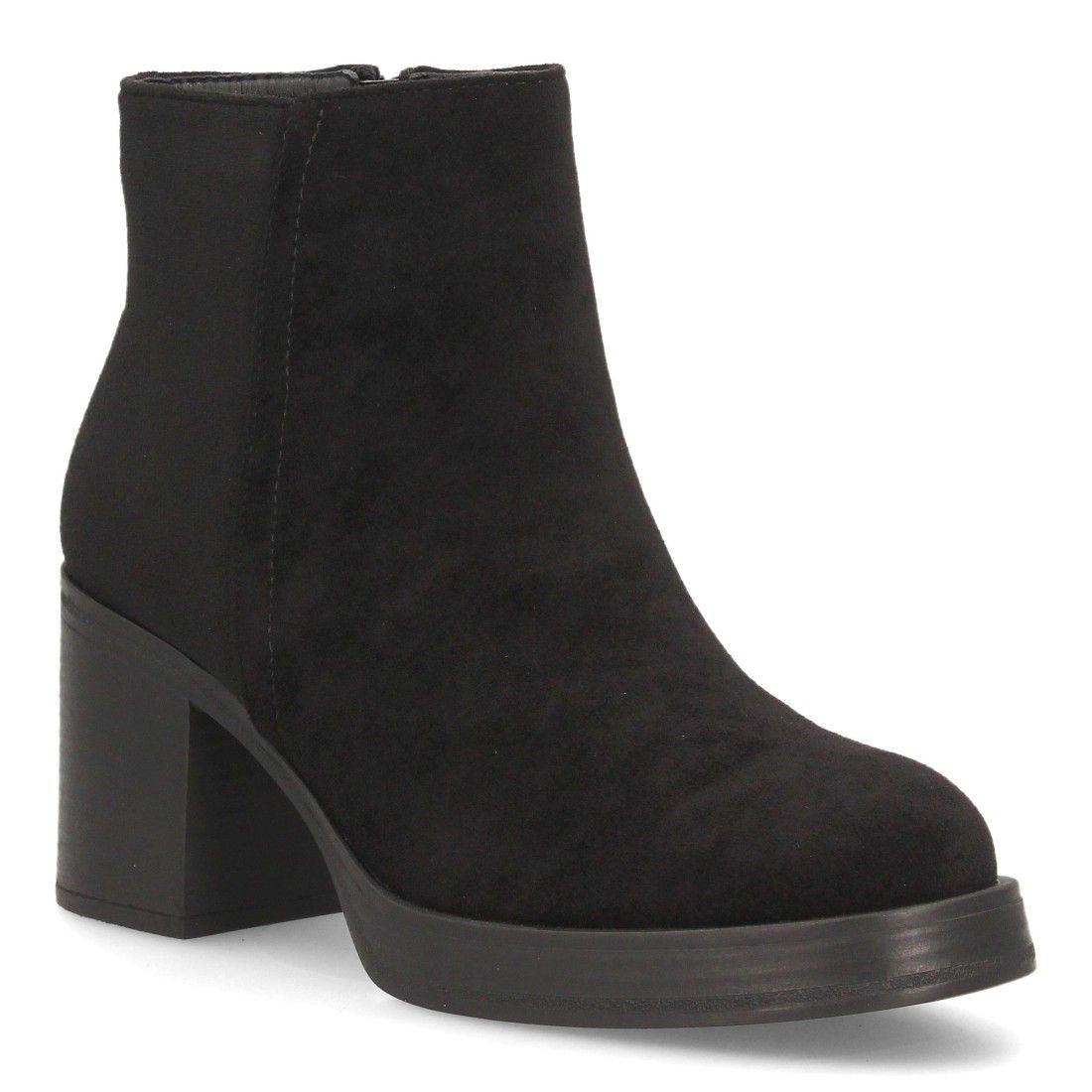 Botines mujer con tacón ancho estampado liso — YY-173 — Negro - Imagen 3