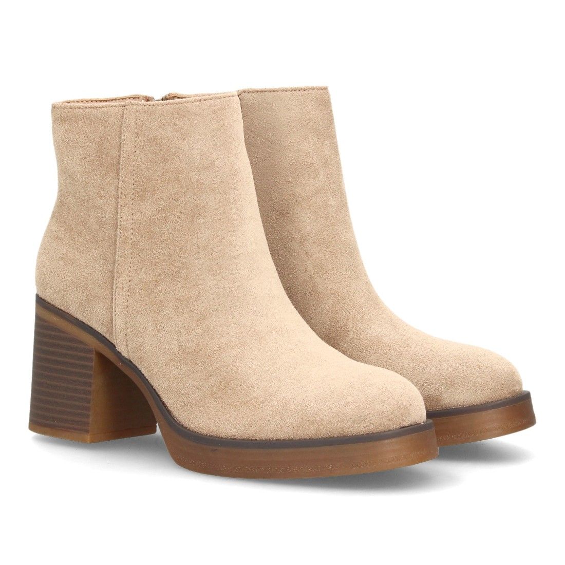 Botines mujer con tacón ancho estampado liso — YY-173 — Kaki