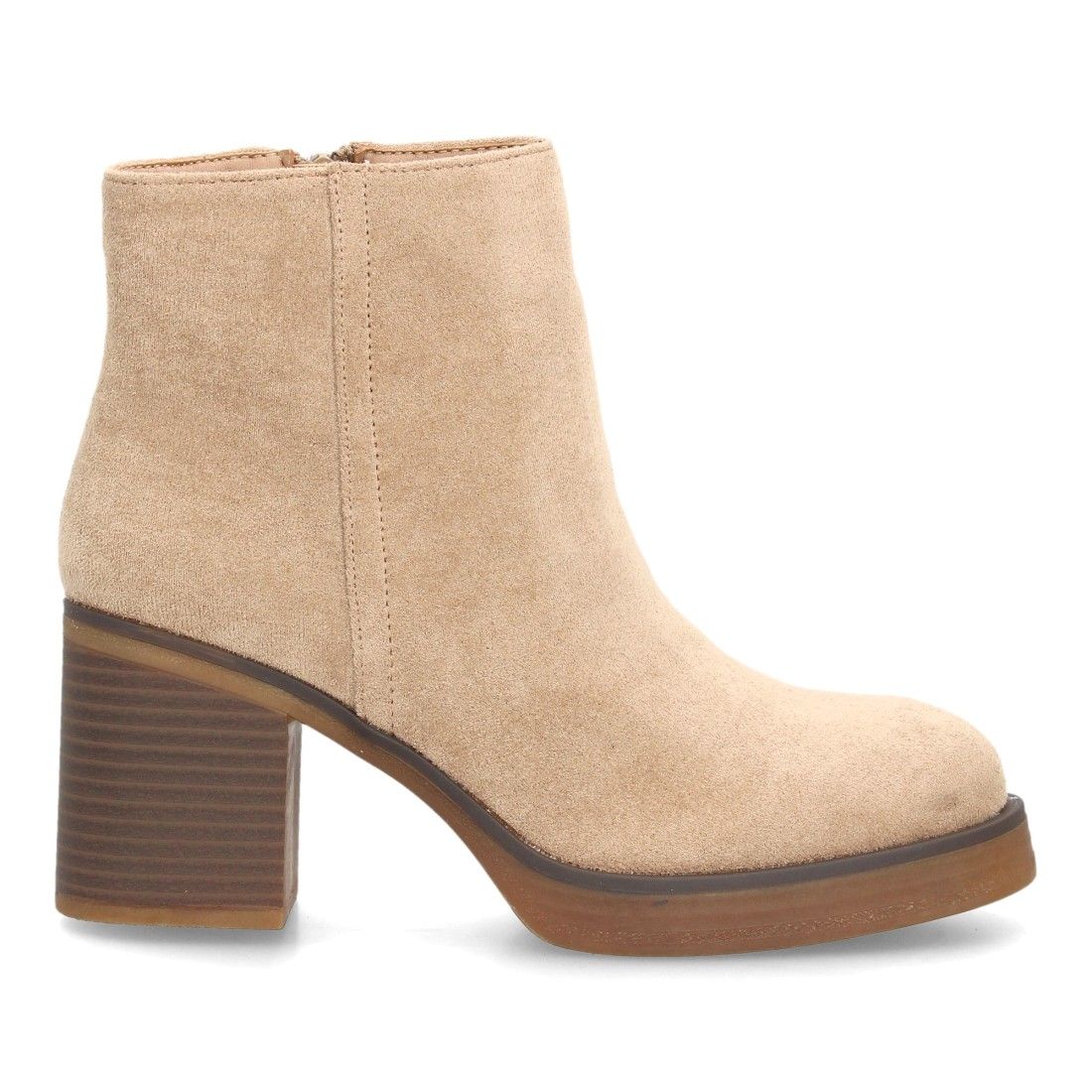 Botines mujer con tacón ancho estampado liso — YY-173 — Kaki - Imagen 2