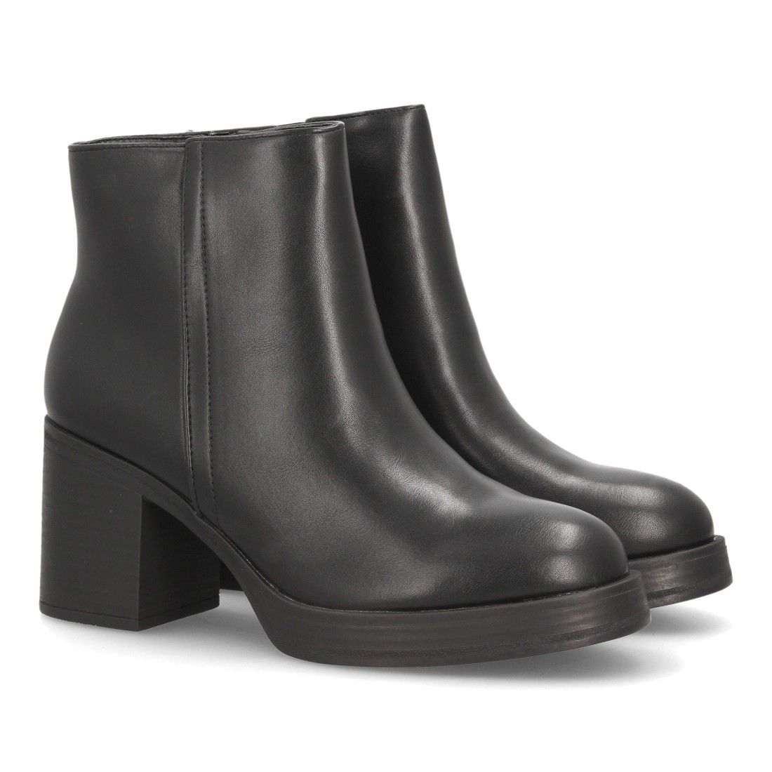 Botines mujer con tacón ancho estampado liso — YY-177 — Negro