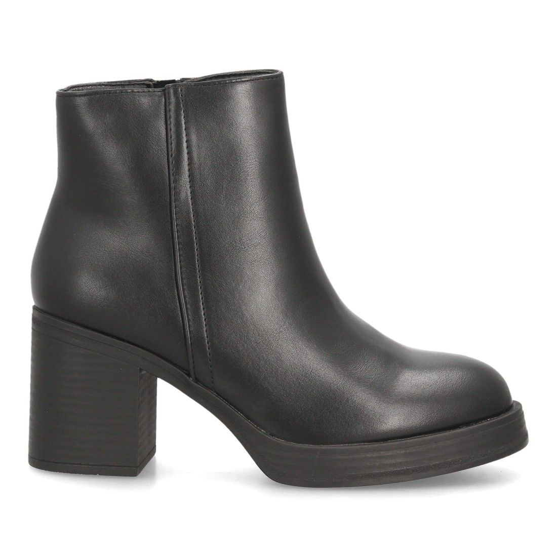 Botines mujer con tacón ancho estampado liso — YY-177 — Negro - Imagen 2