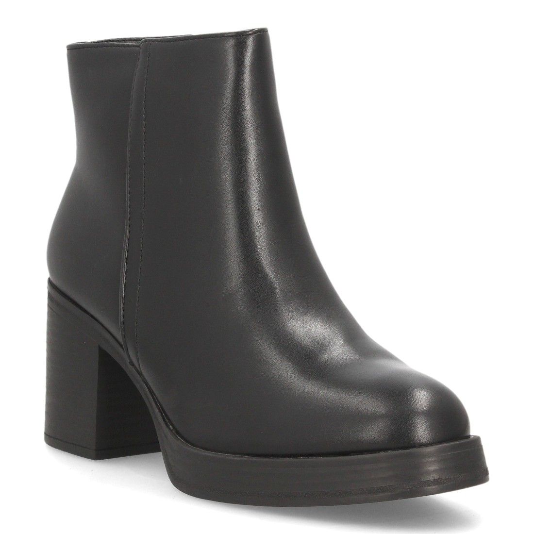 Botines mujer con tacón ancho estampado liso — YY-177 — Negro - Imagen 3