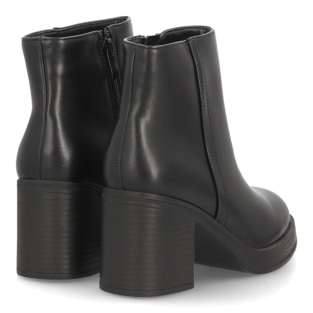 Botines mujer con tacón ancho estampado liso — YY-177 — Negro - Imagen 5