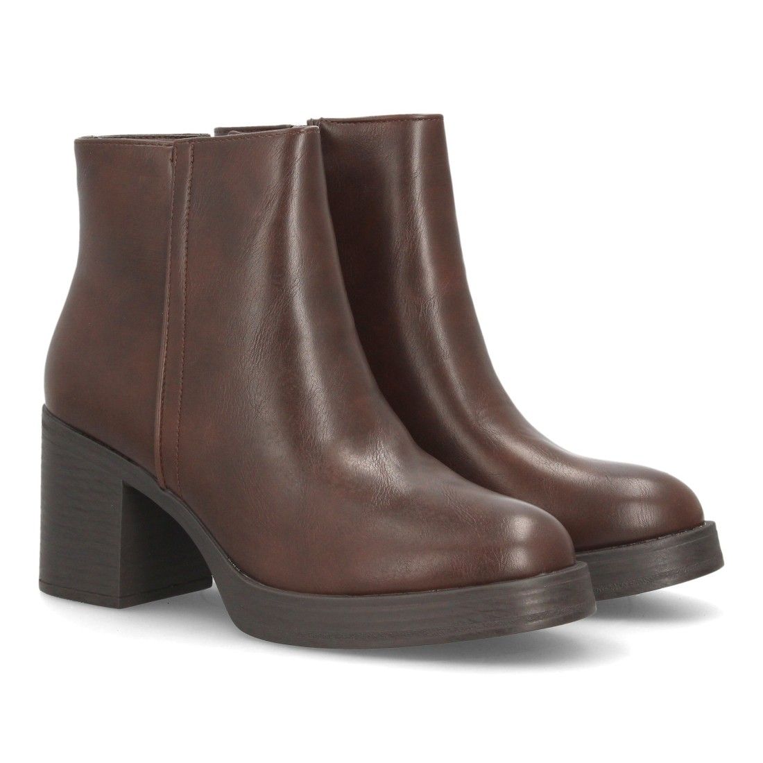 Botines mujer con tacón ancho estampado liso — YY-177 — Marrón