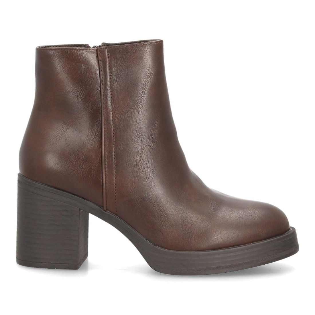Botines mujer con tacón ancho estampado liso — YY-177 — Marrón - Imagen 2