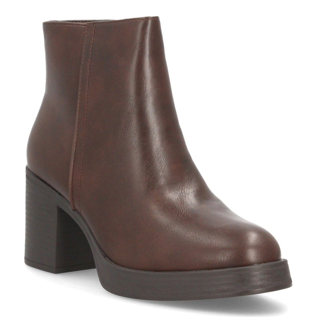 Botines mujer con tacón ancho estampado liso — YY-177 — Marrón - Imagen 3