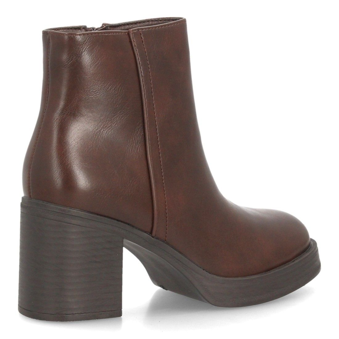 Botines mujer con tacón ancho estampado liso — YY-177 — Marrón - Imagen 4