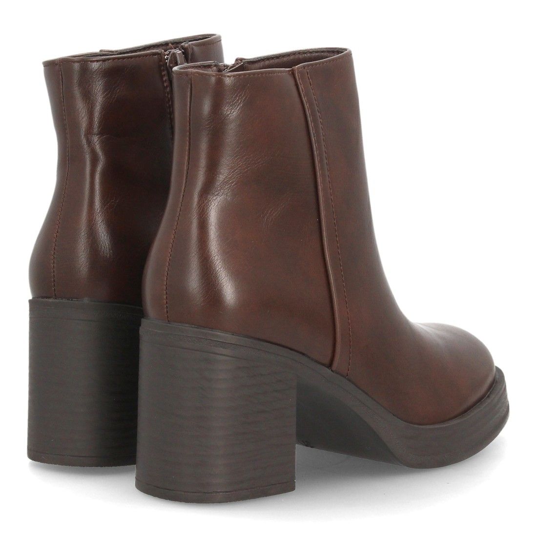 Botines mujer con tacón ancho estampado liso — YY-177 — Marrón - Imagen 5