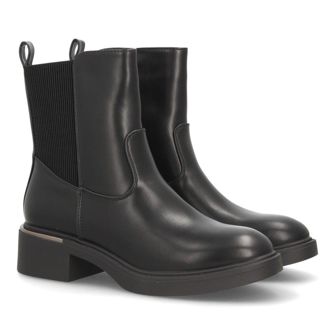 Botines Chelsea de mujer con tacón y detalle metálico — YY-135 — Negro