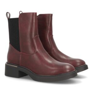 Botines Chelsea de mujer con tacón y detalle metálico — YY-135 — Burdeos