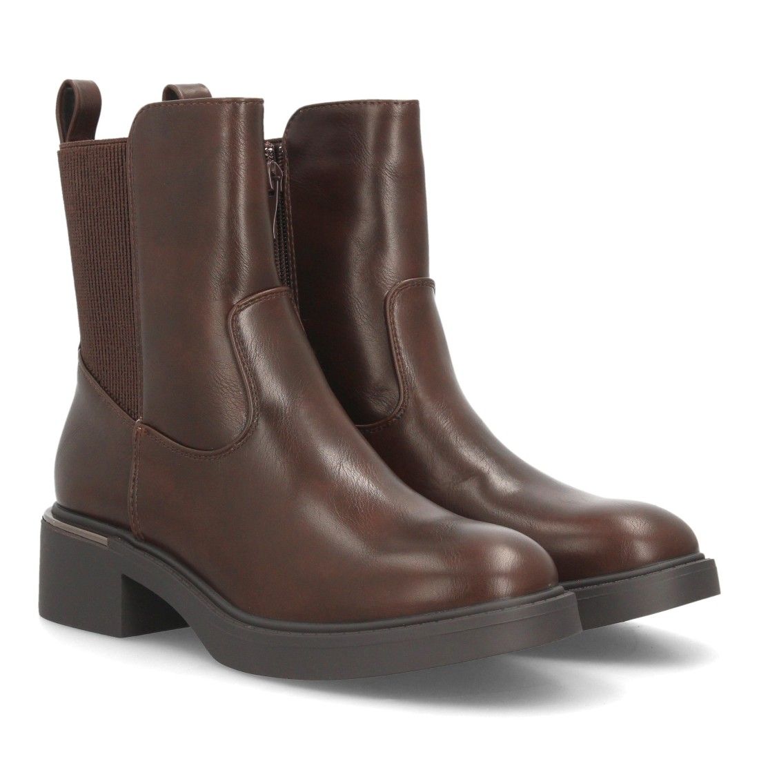 Botines Chelsea de mujer con tacón y detalle metálico — YY-135 — Marrón