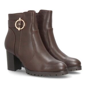 Botines de tacón con hebilla decorativa para mujer — AA26-3 — Marrón