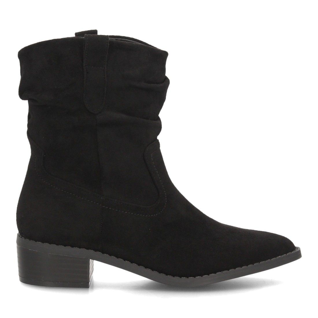 Botines western fruncidos de tacón bajo para mujer — S-6206 — Negro - Imagen 2