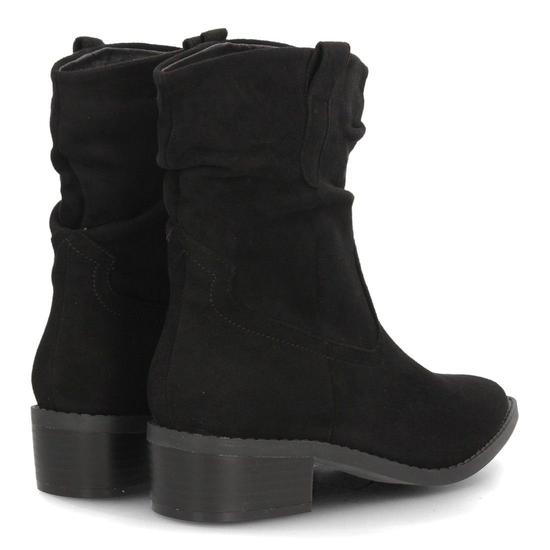 Botines western fruncidos de tacón bajo para mujer — S-6206 — Negro - Imagen 5