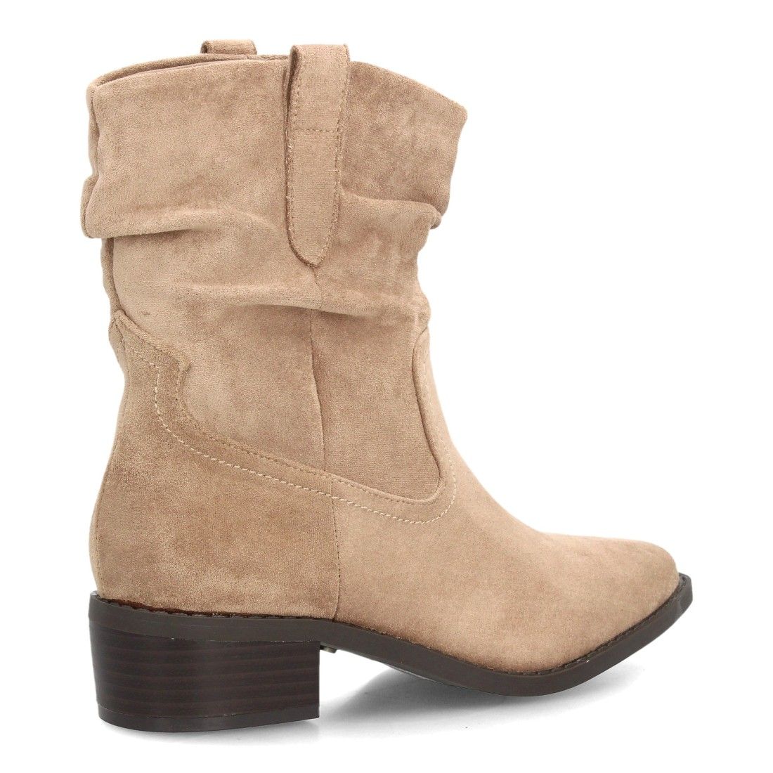Botines western fruncidos de tacón bajo para mujer — S-6206 — Beige - Imagen 4