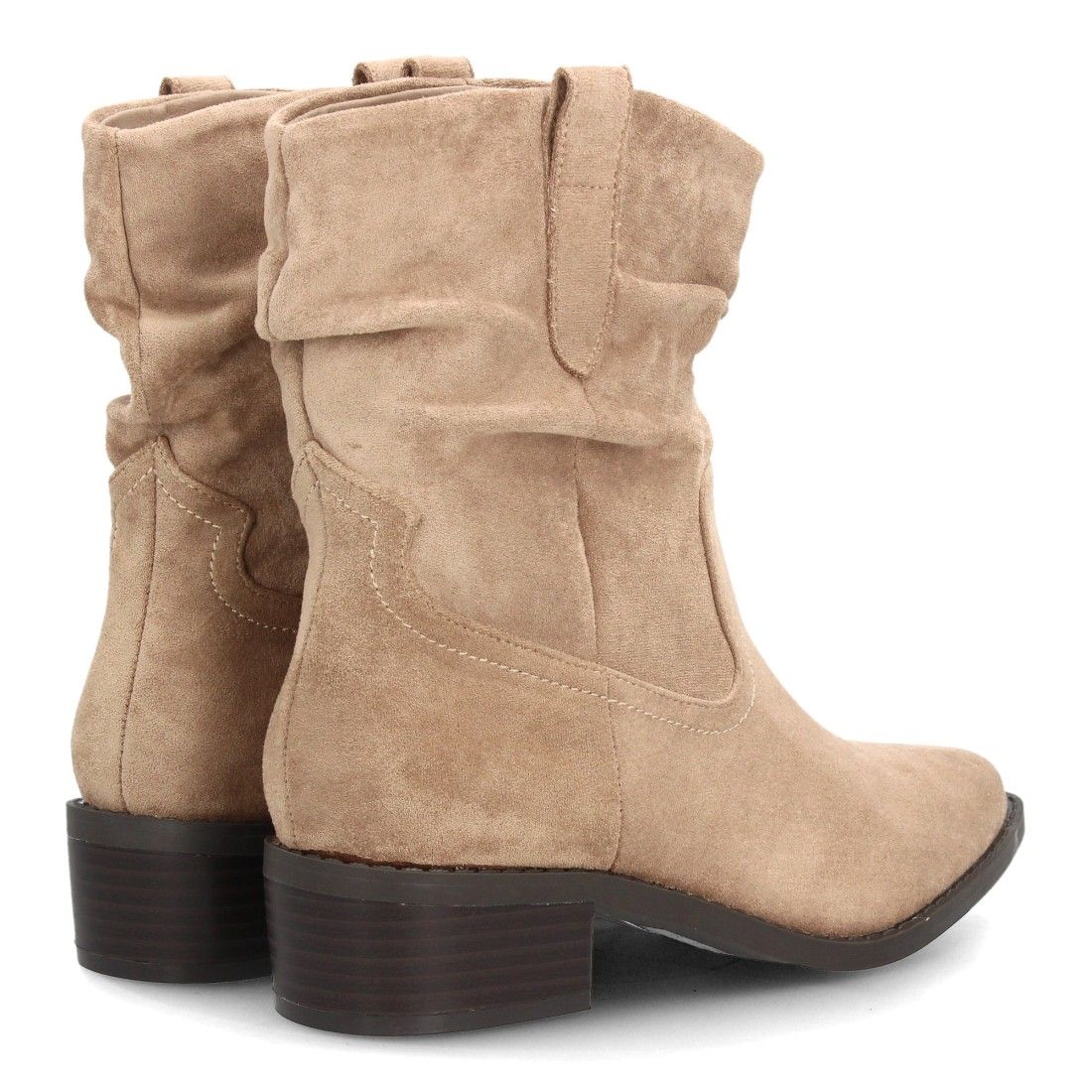 Botines western fruncidos de tacón bajo para mujer — S-6206 — Beige - Imagen 5