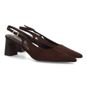 Zapatos slingback elegantes de tacón ancho para mujer — HH998 — Marrón
