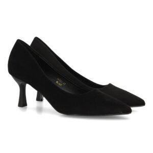 Salones elegantes de tacón medio mujer acabado antelina — YK561 — Negro
