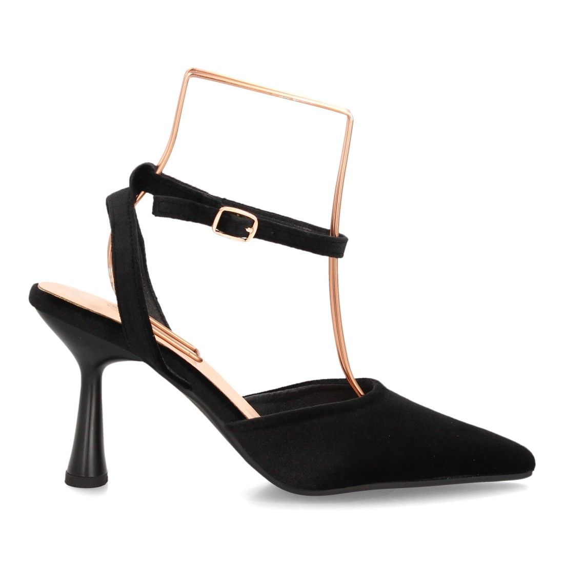 Zapato destalonado elegante con tiras aterciopelado — YG1009 — Negro - Imagen 2
