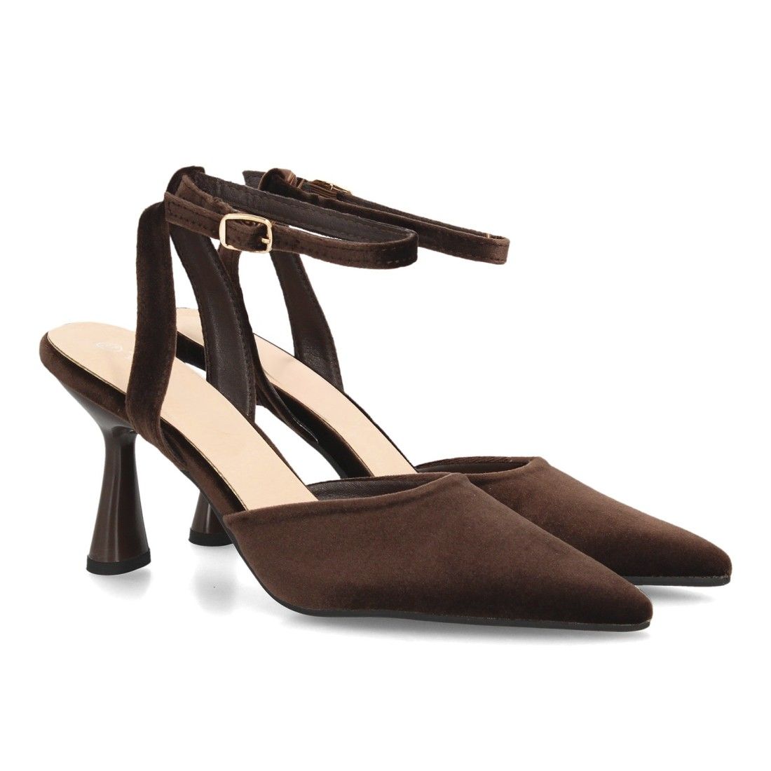 Zapato destalonado elegante con tiras aterciopelado — YG1009 — Marrón
