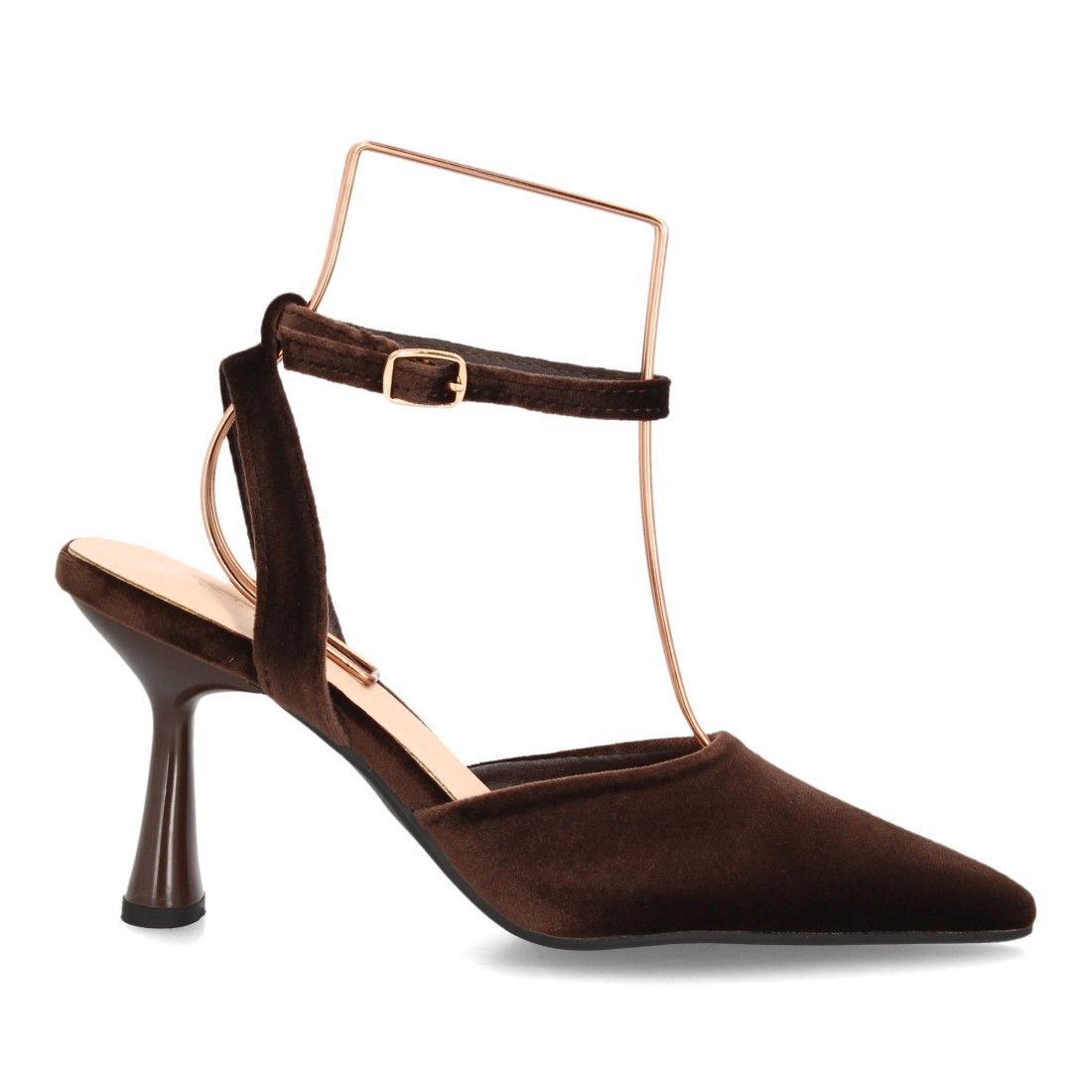 Zapato destalonado elegante con tiras aterciopelado — YG1009 — Marrón - Imagen 2