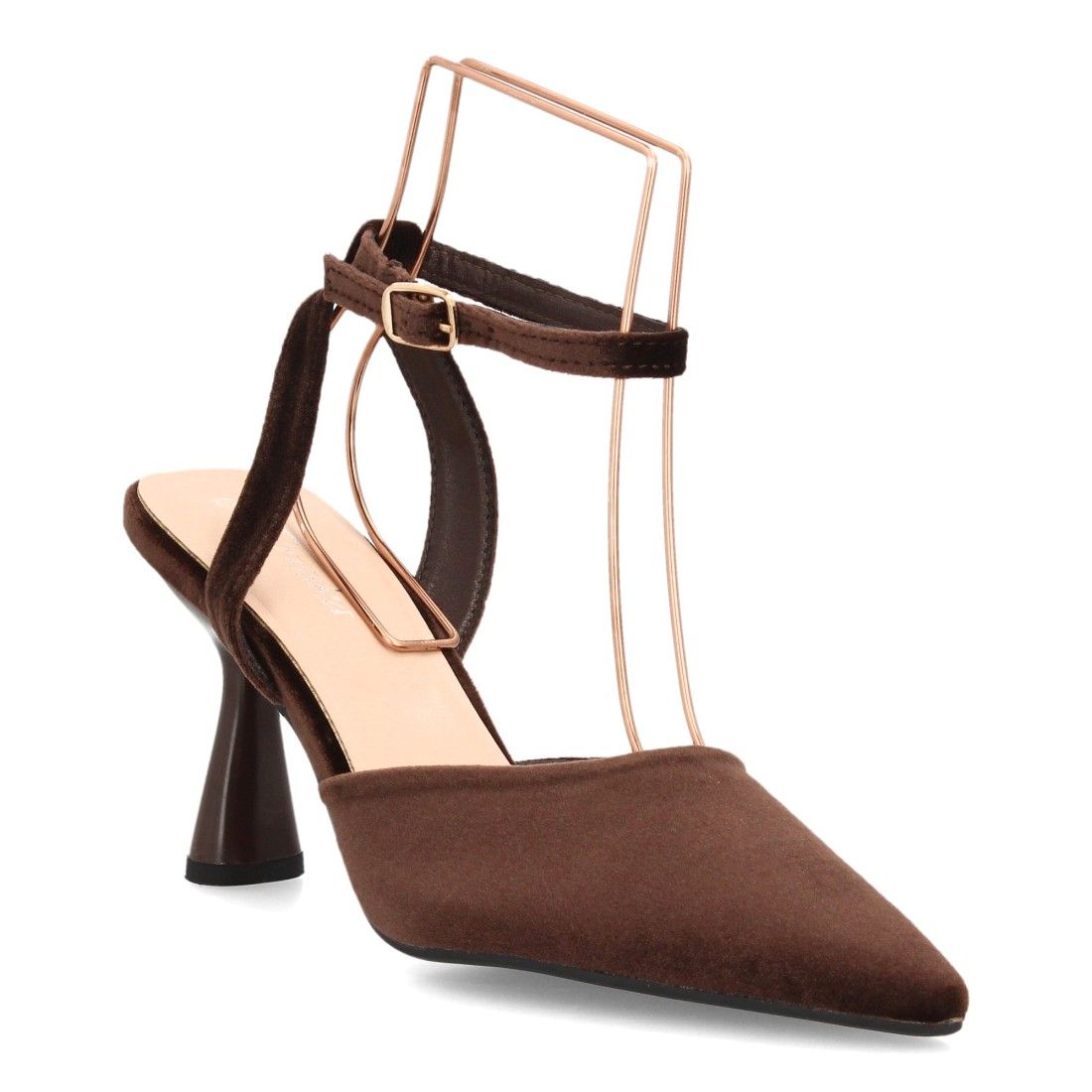 Zapato destalonado elegante con tiras aterciopelado — YG1009 — Marrón - Imagen 3