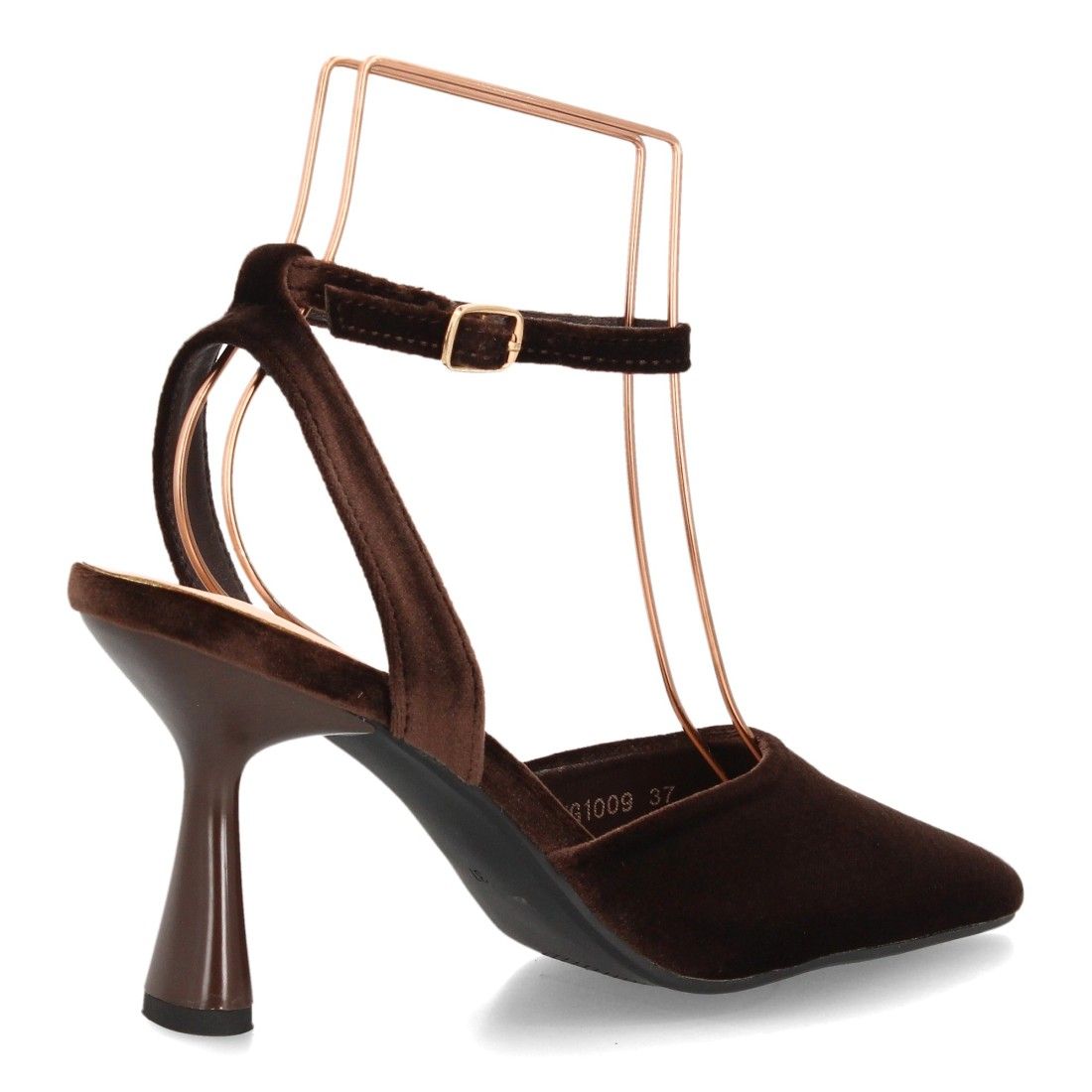 Zapato destalonado elegante con tiras aterciopelado — YG1009 — Marrón - Imagen 4