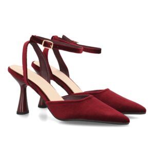 Zapato destalonado elegante con tiras aterciopelado — YG1009 — Burdeos
